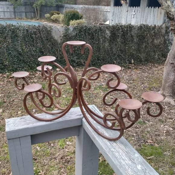Large Vintage Rustic Wrought Iron Candelabra Candle Holder - Country Farmhouse